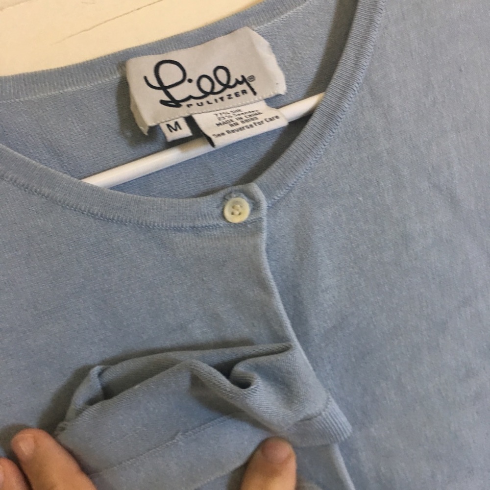Lilly Pulitzer Classic Cardigan Light Blue Silk - Picture 5 of 8